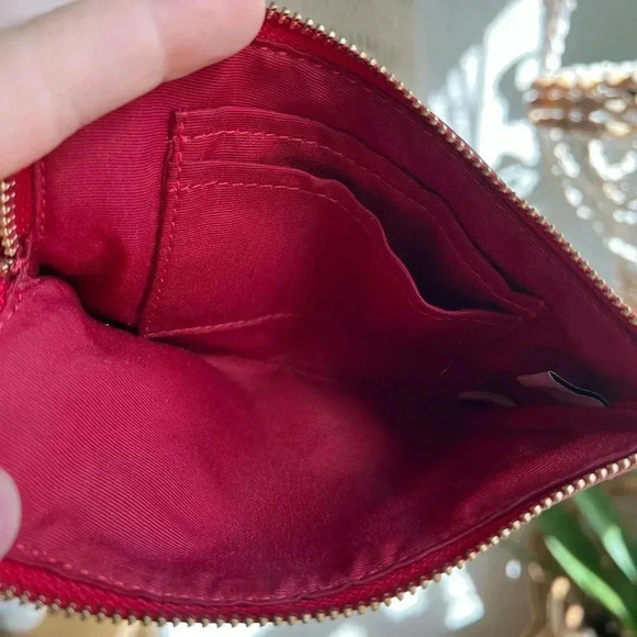 Coach Red Saffiano Leather Wristlet Pouch | Zip-Top Small Clutch | Wallet - Picture 7 of 11